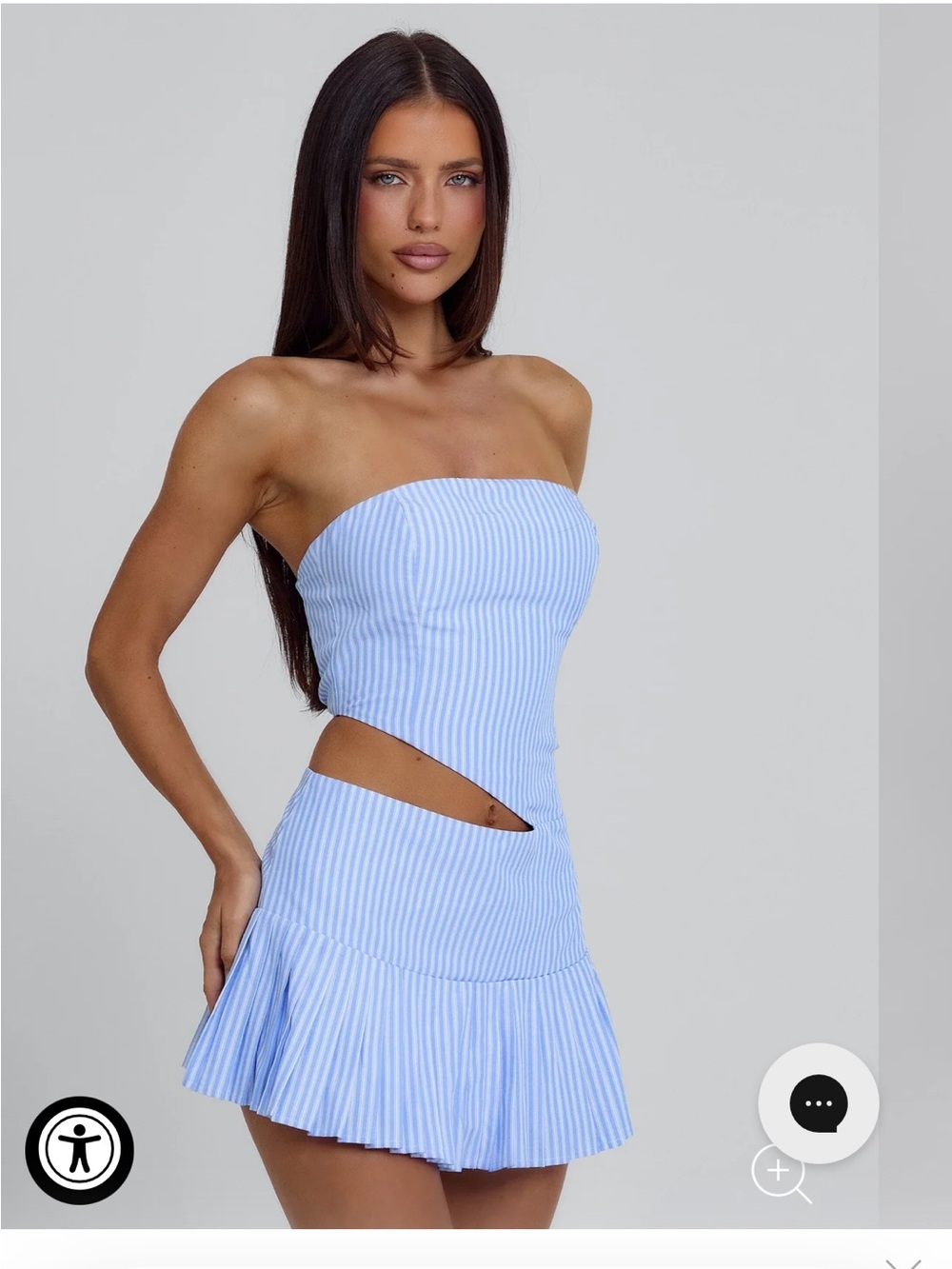Outcast Elija Mini Dress Blue Stripe XS NWT Strapless Cutout Pleated - Picture 4 of 12